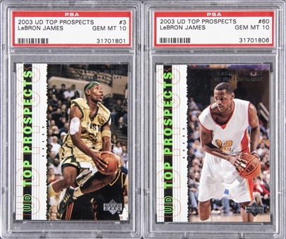 2003/04 UD "Top Prospects" LeBron James PSA GEM MT 10 Rookie Cards Pair (2 Different)